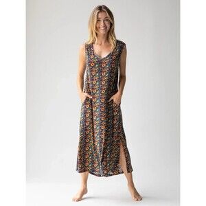 Natural Life Hangout Cotton Midi Dress XL Floral Retro Hippie Free Spirit Boho